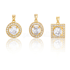 9Pcs 3 Style Brass Micro Pave Cubic Zirconia Pendants&nbsp;KK-BBC0019-44