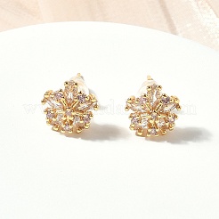 Snowflake Brass Micro Pave Cubic Zirconia Stud Earrings&nbsp;EJEW-Z152-02G-02