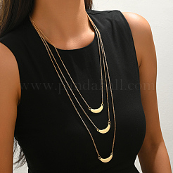 Minimalist Brass Crescent Moon Pendant 3 Layered Long Necklaces for Women&nbsp;WJ5694