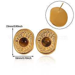 304 Stainless Steel & Natural Tiger Eye Stud Earrings&nbsp;WG09903-01
