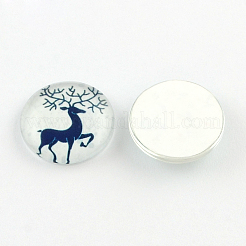 Half Round/Dome Christmas Reindeer/Stag Pattern Glass Flatback Cabochons for DIY Projects&nbsp;GGLA-Q037-12mm-40