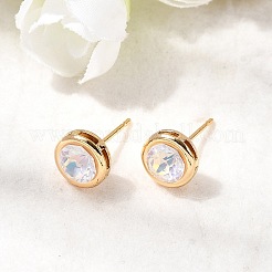 Brass Glass Stud Earrings&nbsp;EJEW-F391-05G-02