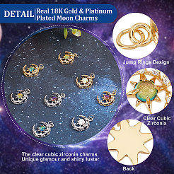 8Pcs 8 Colors Brass Micro Pave Clear Cubic Zirconia Glass Pendants&nbsp;KK-BBC0003-79