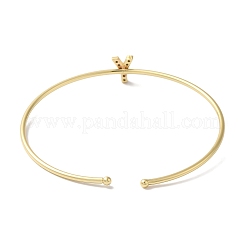 Rack Plating Brass Micro Pave Clear Cubic Zirconia Letter Open Cuff Bangles&nbsp;BJEW-A018-01G-Y
