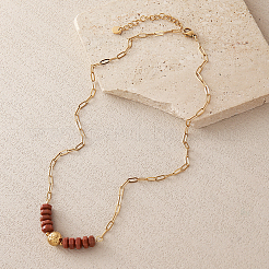 Synthetic Goldstone Hexagon Heishi Beads & 304 Stainless Steel Paperclip Chain Necklace & Bracelets for Women&nbsp;SG1071-3