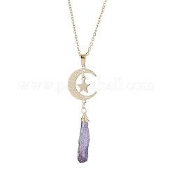 Electroplated Natural Quartz Crystal with Moon and Star Pendant Necklaces&nbsp;NJEW-JN04686