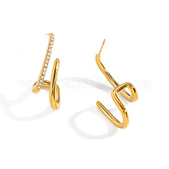 Irregular Line 304 Stainless Steel Rhinestone Stud Earrings for Women&nbsp;OL5482