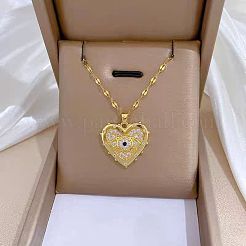 Evil Eye Heart Beass Micro Pave Clear & Blue Cubic Zirconia Pendant Necklaces&nbsp;FS-WGB58AC-01