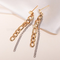 304 Stainless Steel Curb Chain Tassel Stud Earrings&nbsp;WGAE672-01