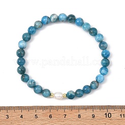 Natural Apatite & Cultured Freshwater Pearl Round Beaded Stretch Bracelets for Women&nbsp;BJEW-JB13781-01