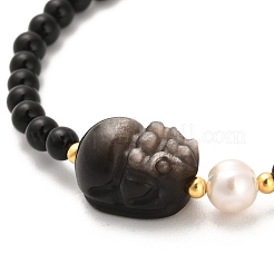 Natural Obsidian and Natural Quartz Crystal and Natural Multi-Moonstone Bead Bracelets&nbsp;BJEW-E098-15G
