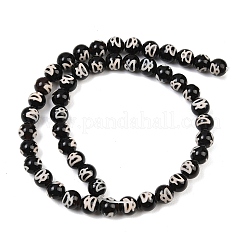 Natural Tibetan God of Wealth Pattern dZi Agate Beads Strands&nbsp;G-B084-A07-01