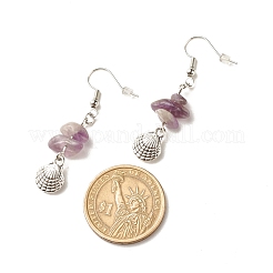 Natural Amethyst Chips Beaded Dangle Earrings&nbsp;EJEW-JE04890-03
