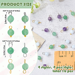 16Pcs 4 Style Round Natural Green Aventurine Pendants & Connector Charms&nbsp;PALLOY-SW00069