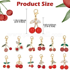 12Pcs 12 Styles Alloy Enamel with Rhinestone Cherry Pendant Decorations&nbsp;HJEW-YW00263