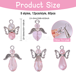 60Pcs 5 Styles Tibetan Style Alloy Butterfly Bead & ABS Plastic Pearl & Glass Pendants&nbsp;PALLOY-CA00015
