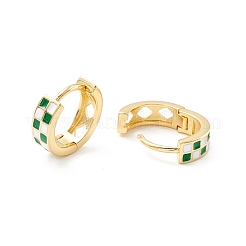 Tartan Pattern Enamel Chunky Hinged Huggie Hoop Earrings for Women&nbsp;EJEW-P196-22G-04