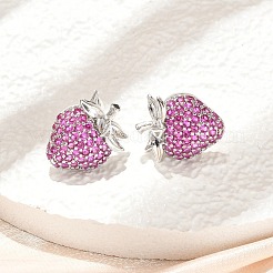 Strawberry Brass Micro Pave Cubic Zirconia Stud Earrings&nbsp;EJEW-M077-15P