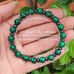 Synthetic Malachite & Non-magnetic Hematite Beaded Stretch Bracelets for Unisex&nbsp;NO2421