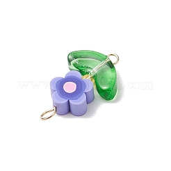 5Pcs 5 Colors Handmade Polymer Clay Flower Connector Charms with Glass Leaf&nbsp;PALLOY-MZ00803-01
