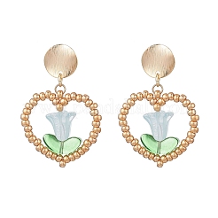 Brass Glass Dangle Stud Earrings&nbsp;EJEW-MZ00638