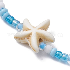 Glass Seed & Synthetic Turquoise Starfish Beaded Stretch Bracelet for Women&nbsp;BJEW-JB09709-02