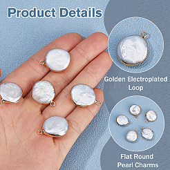5Pcs Electroplated Natural Keshi Pearl Flat Round Pendants&nbsp;PEAR-HS0001-23