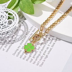 Alloy Enamel Clover Pendant Necklace with Brass Chains for Women&nbsp;NJEW-JN04087