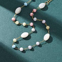 Glass Round Beads & Natural Shell Barrel Beads Link Bracelets&nbsp;BJEW-G774-03G