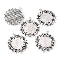 Tibetan Style Alloy Flat Round Pendant Cabochon Settings&nbsp;TIBEP-S238-AS-NR