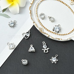 10Pcs 10 Styles Alloy Micro Pave Clear Cubic Zirconia Charms&nbsp;ZIRC-YW0001-13