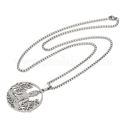 201 Stainless Steel Hollow Buddha Yoga Flower Pendant Necklaces for Women&nbsp;NJEW-K283-06P
