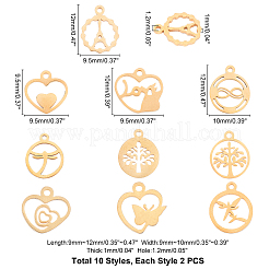 20Pcs 10 Style 304 Stainless Steel Charms&nbsp;STAS-UN0020-17G