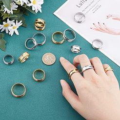 16Pcs 16 Style 201 Stainless Steel Grooved Finger Ring Settings&nbsp;STAS-PH0004-39