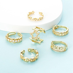 6Pcs 6 Styles Brass Micro Pave Cubic Zirconia Cuff Rings&nbsp;RJEW-LS0001-42G