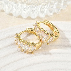 Brass Micro Pave Cubic Zirconia Hoop Earrings&nbsp;KK-CBA30C7-14G