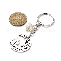 Stainless Steel Hollow Moon Cat Keychains&nbsp;KEYC-JKC00585-02