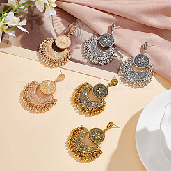 3 Pairs 3Colors Alloy Moon with Flower Chandelier Earrings&nbsp;EJEW-AN0003-88