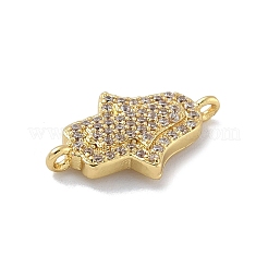 Rack Plating Brass Micro Pave Clear Cubic Zirconia Religion Hamsa Hand Connector Charms&nbsp;KK-A23410-053G