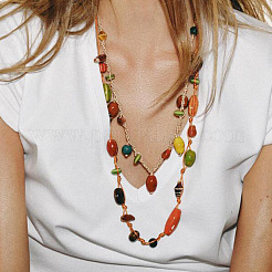 Handmade Porcelain Barrel Beads Jute Cord Double Layer Necklaces for Women&nbsp;WGBAB4D-01