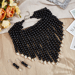 Ethnic Wood Beaded Necklaces & Dangle Earring Sets&nbsp;SJEW-WH0004-11