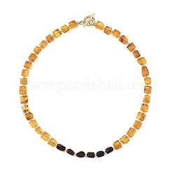 Duo Tone Natural Amber Nuggets Beaded Necklaces with OT Clasps for Women&nbsp;NJEW-JN06647