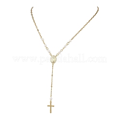 304 Stainless Steel Paperclip Chain and Shell Pearl Rosary Bead Necklaces&nbsp;NJEW-JN06248