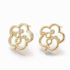 Brass Micro Pave Clear Cubic Zirconia Stud Earring Findings&nbsp;ZIRC-Q021-070G-NF