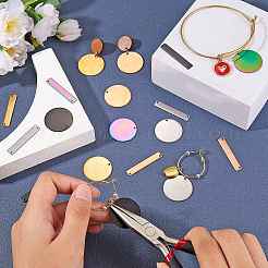 20Pcs 10 Style 304 Stainless Steel Flat Round Pendants & Rectangle Connector Charms Ion Plating(IP)&nbsp;FIND-SZ0002-35