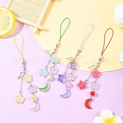 Alloy Wing with Glass Moon & Star Mobile Straps&nbsp;HJEW-YW00181-01