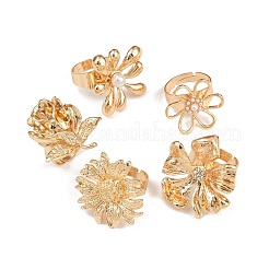 Flower Themes Alloy Adjustable Finger Rings Sets for Women&nbsp;RJEW-B071-03G