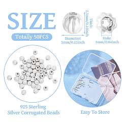 50Pcs 925 Sterling Silver Corrugated Beads&nbsp;STER-TA0001-31