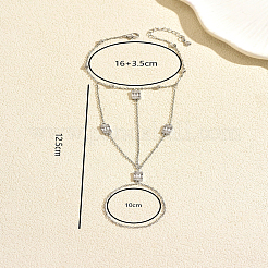Elegant Brass Pave Clear Cubic Zirconia Multi-Layer Chain Rectangle Link Ring Bracelets for Women&nbsp;PZ1689
