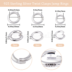 9Pcs 3 Size 925 Sterling Silver Twister Clasps&nbsp;STER-BBC0001-76